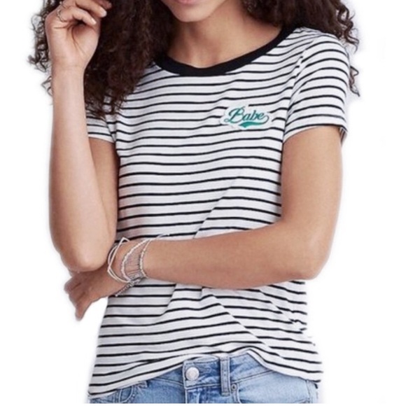 American Eagle Outfitters Striped Tee with Embroidered Detail - Picture 1 of 6